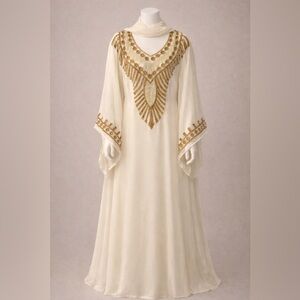 Elegant Cream and Gold Embellished Dress